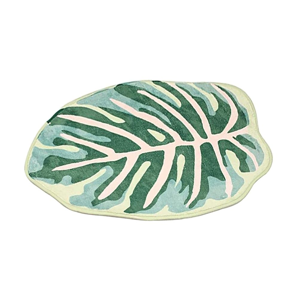 Cute Bathroom Rugs with Green Leaf Plant, Soft, Fluffy, Plush, Absorbent, Quick Dry, Non Slip, Machine Washable for Shower Floor, Bathroom, Bedroom,Kids Room, 14"x22",Monstera