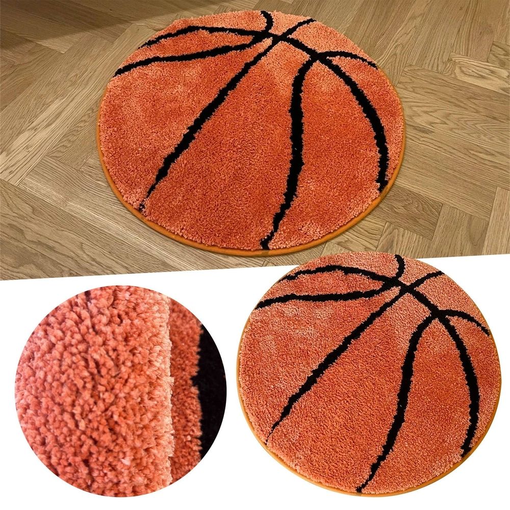 Basketball Rug, Soft and Comfy Sports Themed Round Area Rugs Bedroom Living Room Carpet Kitchen Mat Bath Rugs for Bathroom, Basketball Themed Room Decor for Kids Bedroom Men Cave(40*40cm)