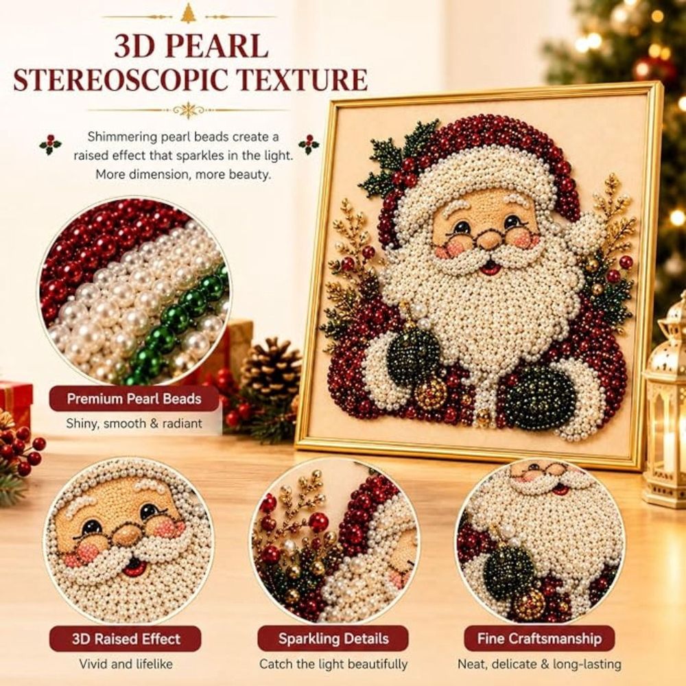 DIY Christmas Pearl Diamond Painting Art Kit with Frame, Low Difficulty 3D Pearl Craft Kit For Leisure Hours, Xmas Hanging Decor, Decorative Piece For Bedroom And Console Tables
