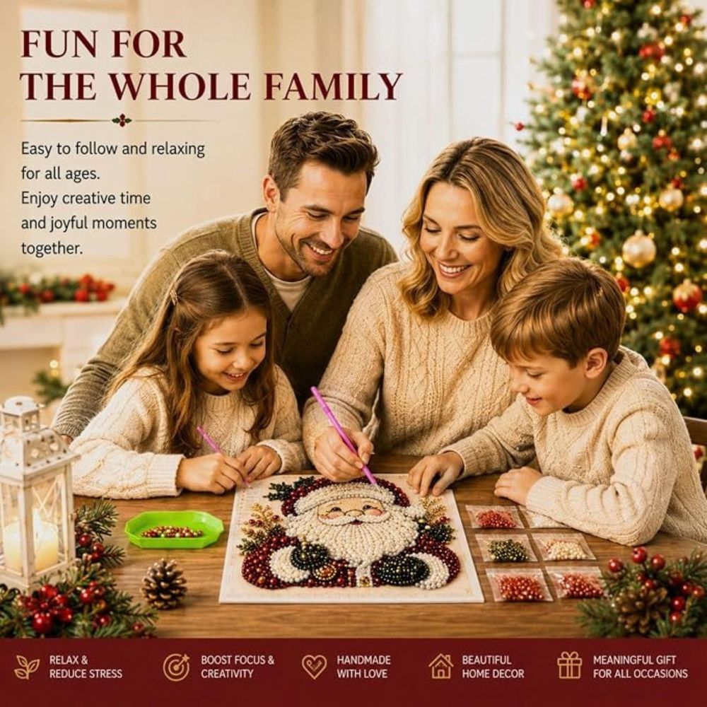 DIY Christmas Pearl Diamond Painting Art Kit with Frame, Low Difficulty 3D Pearl Craft Kit For Leisure Hours, Xmas Hanging Decor, Decorative Piece For Bedroom And Console Tables