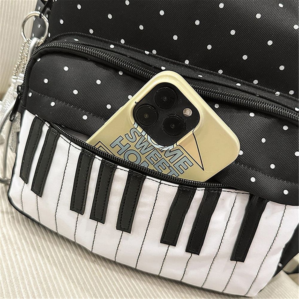 Piano Backpack, Polka Dot Backpack, Music Backpack, Coquette Aesthetic Backpack, Music Note Daypack, Casual Travel Rucksack, Lightweight Nylon Bookbag for Commute Travel Daily Use, White