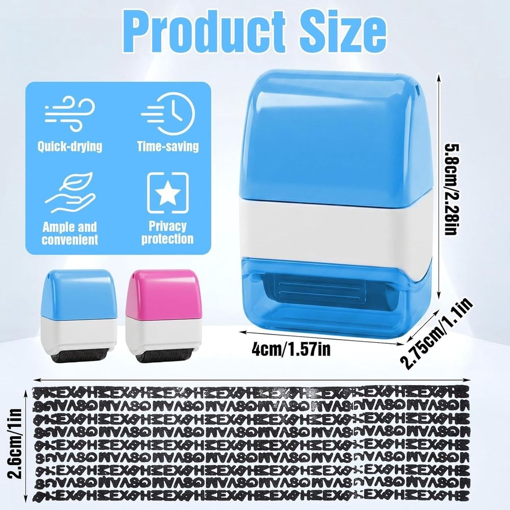 2 Pcs Identity Theft Protection Roller Stamp Confidential Roller Stamp Practical Privacy Rollers Stamps for Mail Address Id Blackout Privacy&Security(Blue,Dark Pink)