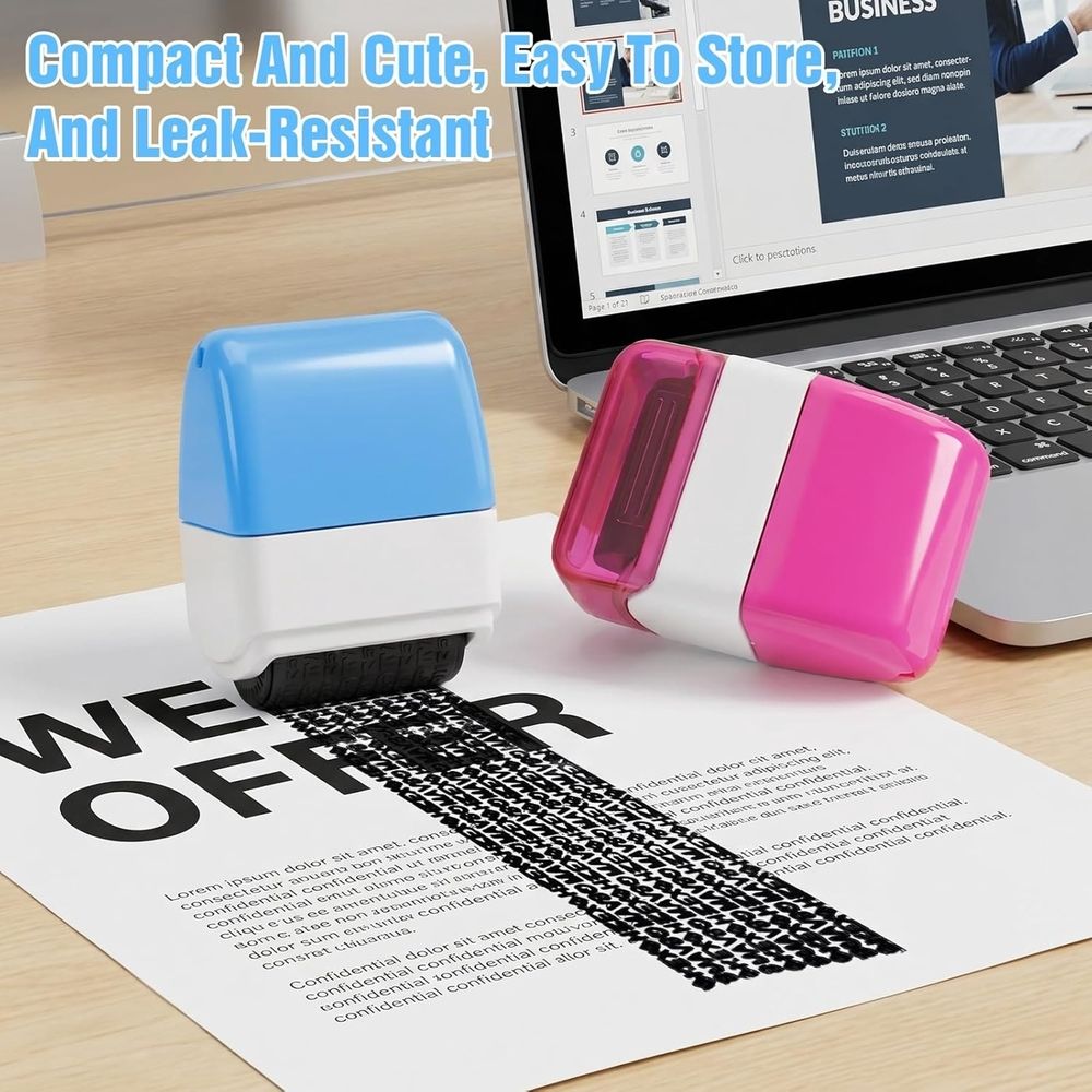 2 Pcs Identity Theft Protection Roller Stamp Confidential Roller Stamp Practical Privacy Rollers Stamps for Mail Address Id Blackout Privacy&Security(Blue,Dark Pink)