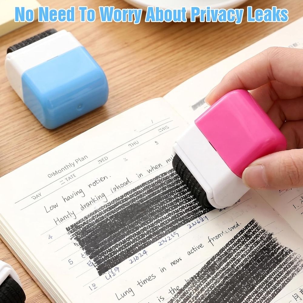 2 Pcs Identity Theft Protection Roller Stamp Confidential Roller Stamp Practical Privacy Rollers Stamps for Mail Address Id Blackout Privacy&Security(Blue,Dark Pink)