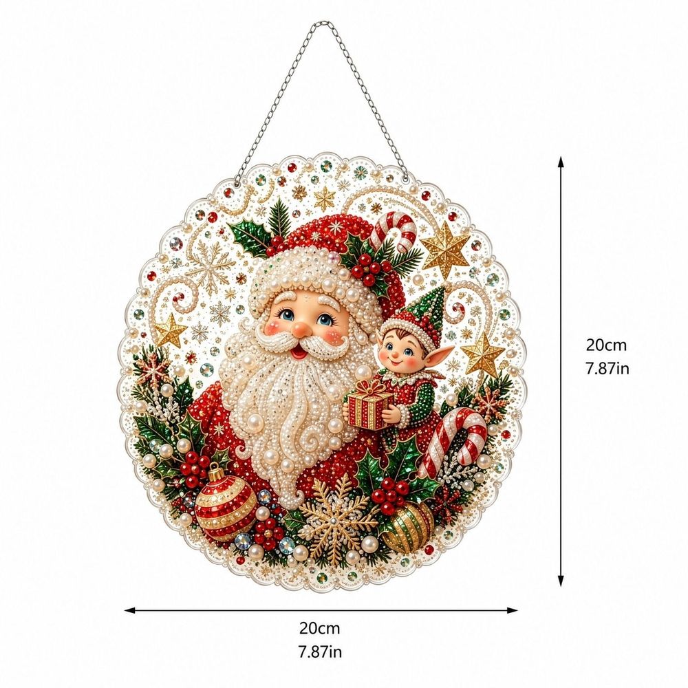 Pearl Santa Christmas Santa Pearl DIY Art Kit Easy Beaded Embroidery Craft Set with Frame for Holiday Party Decor & Handmade Gift