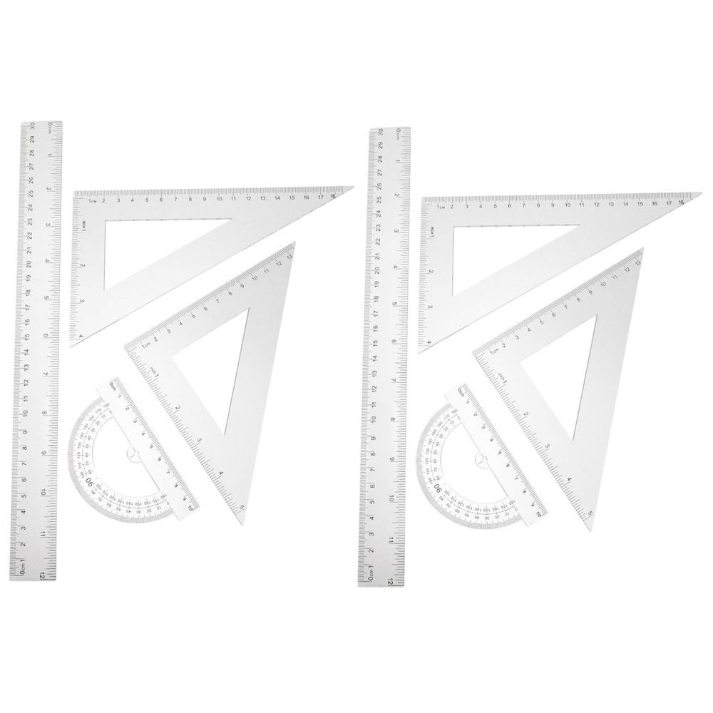 2 Sets Geometry Tool Protractor Triangular Ruler Math Measuring School Work