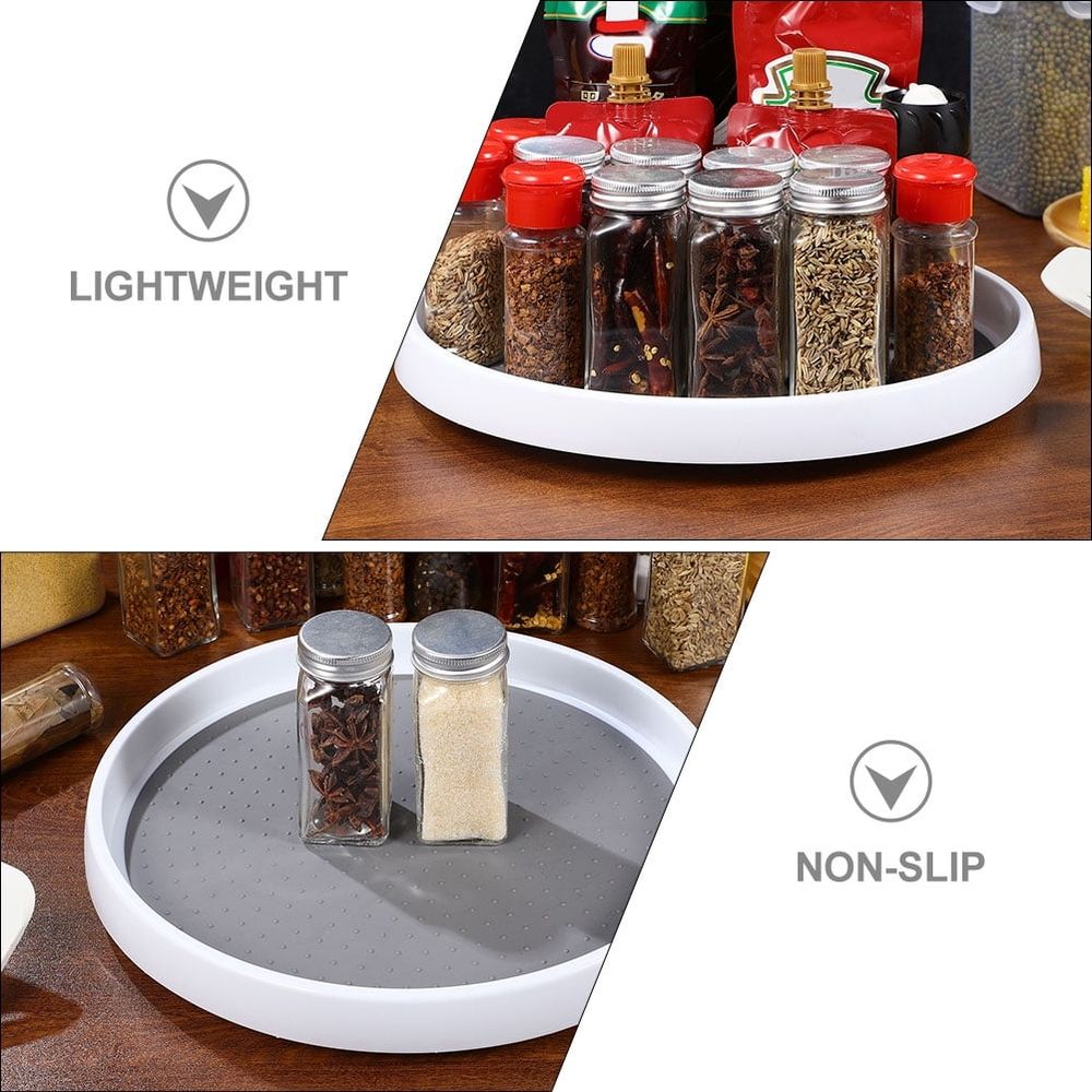 White Rotating Spice Rack Kitchen Organizer with Non- Base, Large Capacity 30cm Plastic Turntable