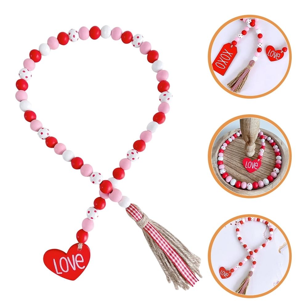 Wood Bead Garland Red Tassel Shape 1Set 35x2In