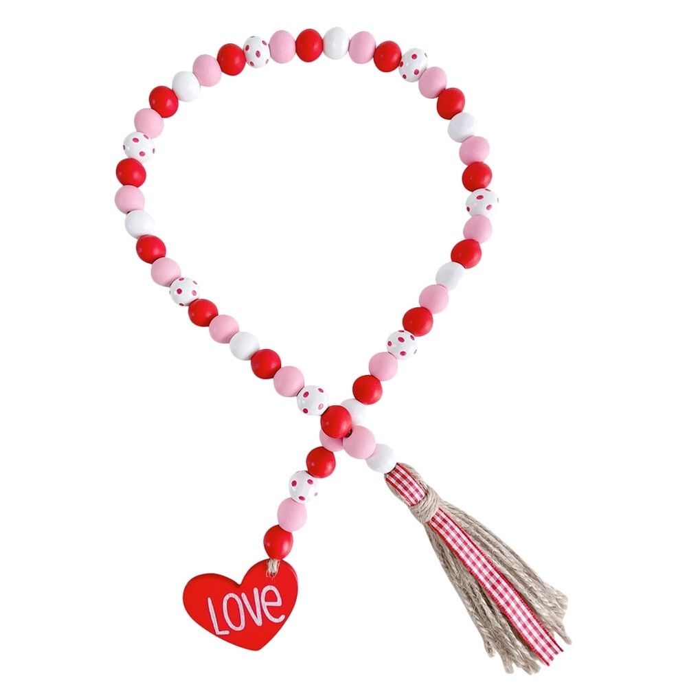 Wood Bead Garland Red Tassel Shape 1Set 35x2In
