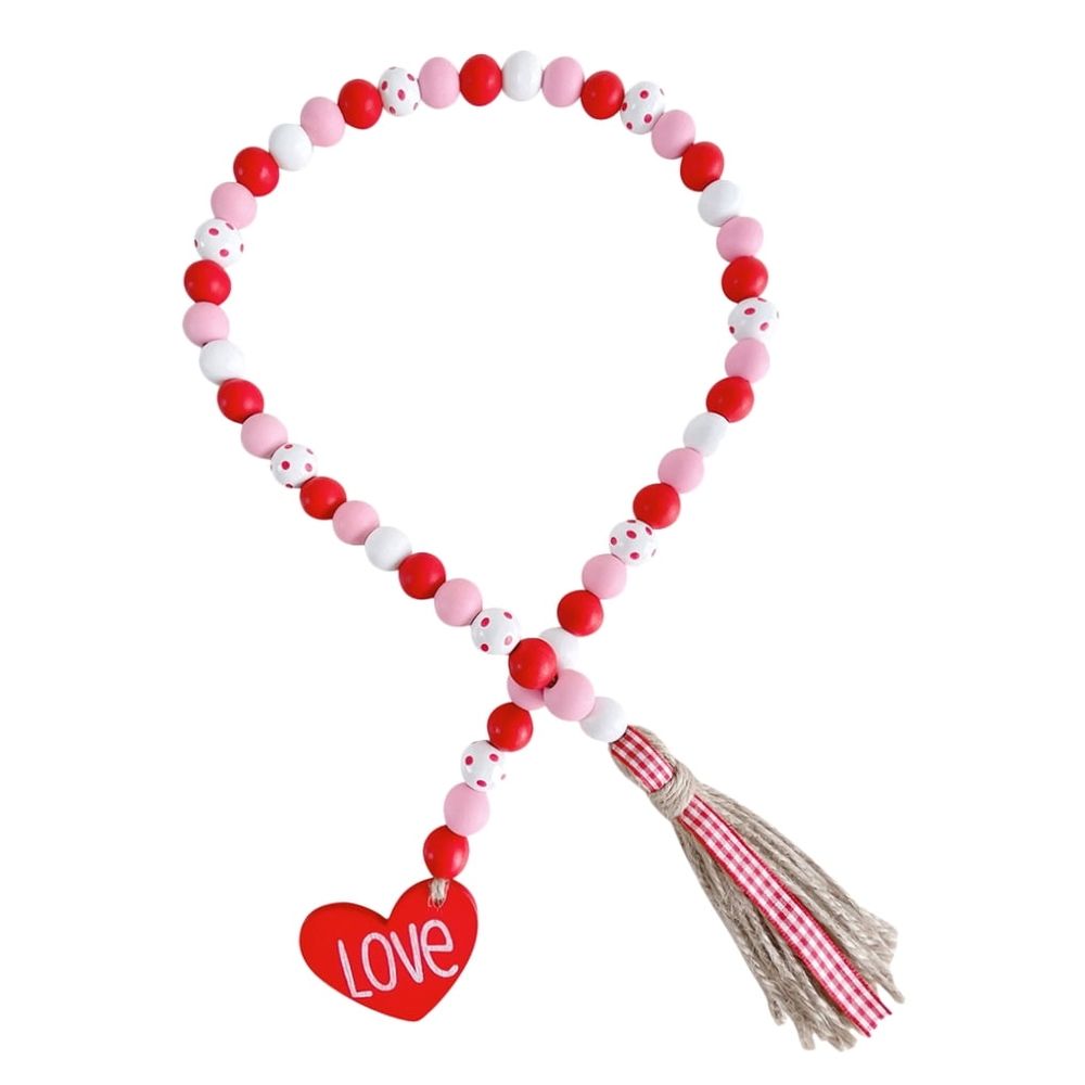 Wood Bead Garland Red Tassel Shape 1Set 35x2In