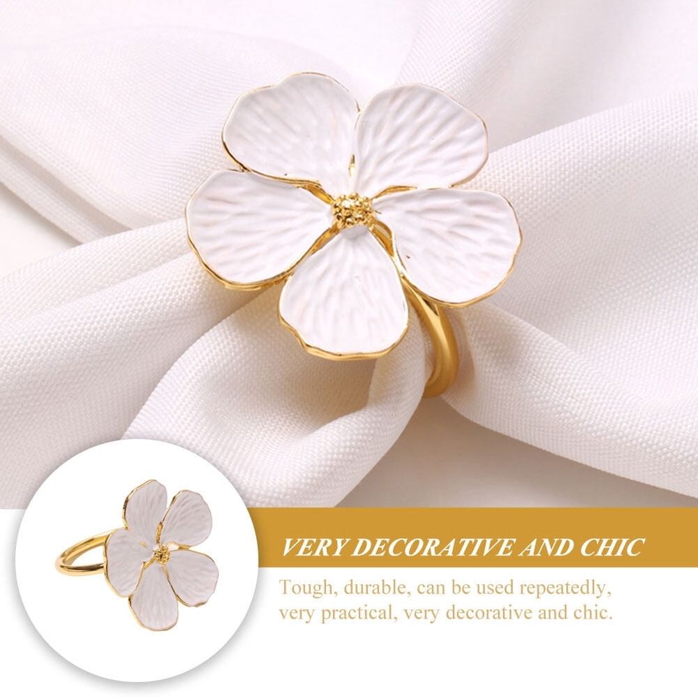 Flower Shape Napkin Holders Elegant Style White Metal for Parties 6Pcs