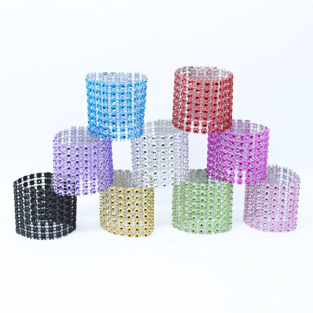 50pcs Pink Napkin Rings for Party Use Plastic Wedding Dinner Table Decoration with Rhinestones 2.5cm
