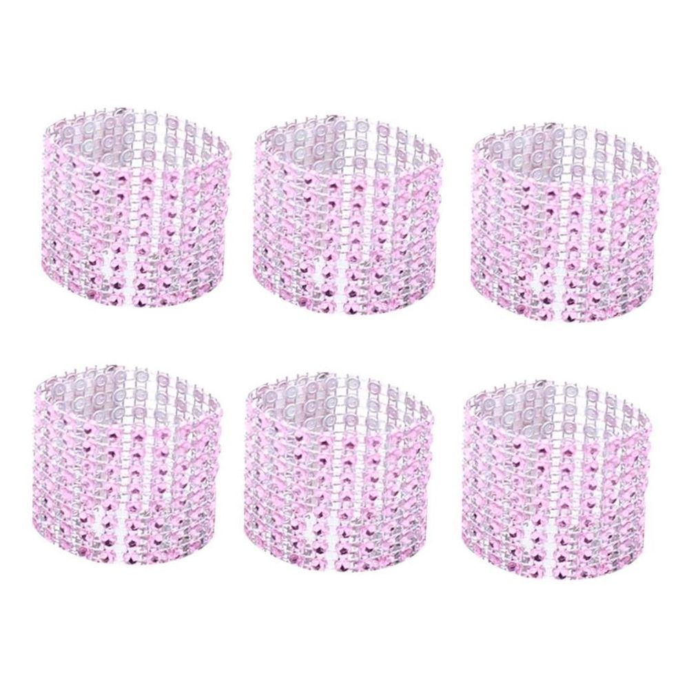 50pcs Pink Napkin Rings for Party Use Plastic Wedding Dinner Table Decoration with Rhinestones 2.5cm