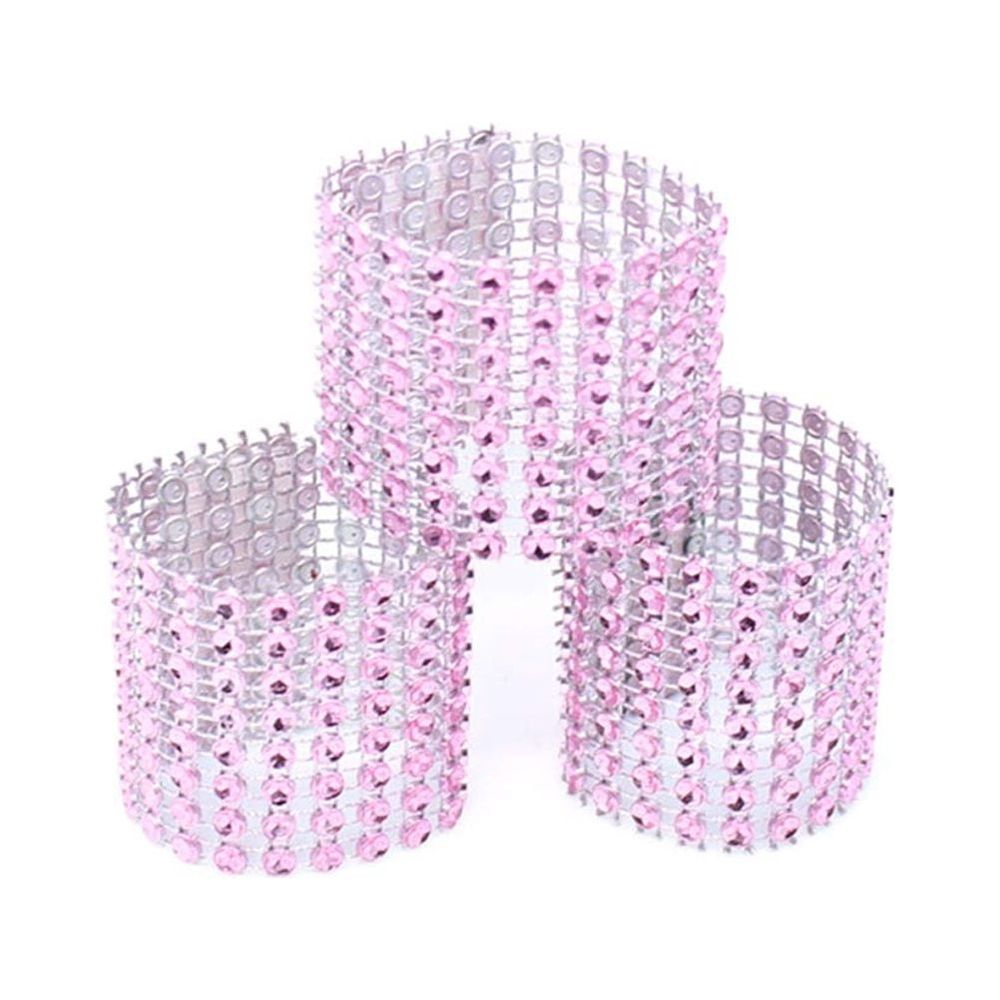 50pcs Pink Napkin Rings for Party Use Plastic Wedding Dinner Table Decoration with Rhinestones 2.5cm