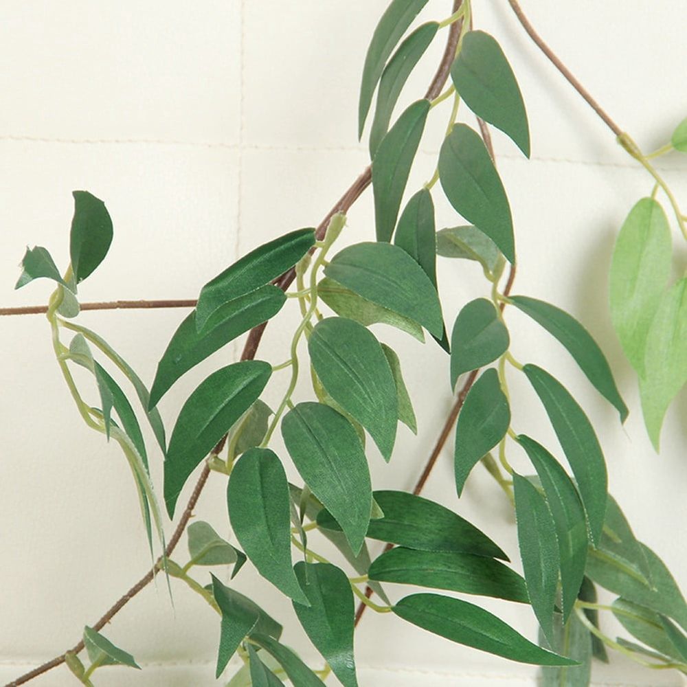 Artificial Willow Rattan Garland with Handmade Plastic Green Leaves, 170cm Length, 2 Pieces for Home and Event Decoration