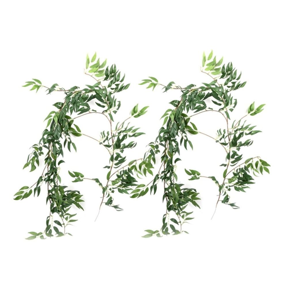 Artificial Willow Rattan Garland with Handmade Plastic Green Leaves, 170cm Length, 2 Pieces for Home and Event Decoration