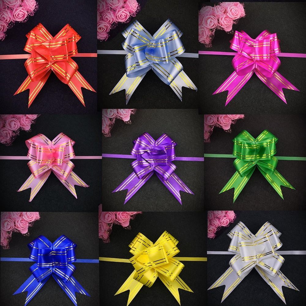 20-Pack Golden Plastic Pull Bows for Wedding Car Decorations and Wrapping 11.8x1.8in