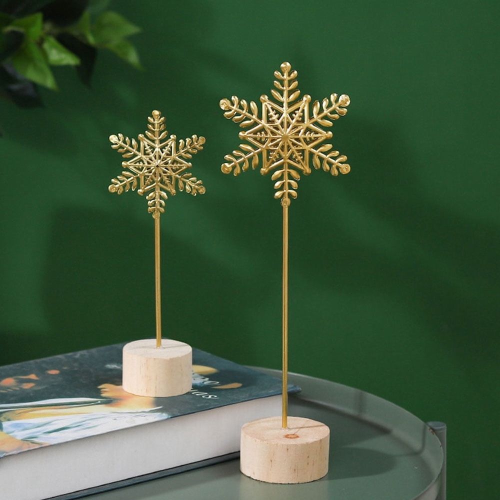 Set of 2 Golden Ornaments Iron Art Christmas Decorations for Desktop and Home Holiday Decor