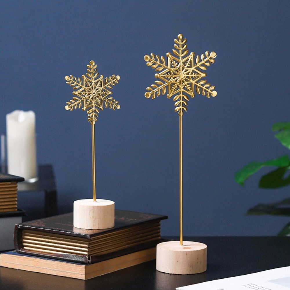 Set of 2 Golden Ornaments Iron Art Christmas Decorations for Desktop and Home Holiday Decor