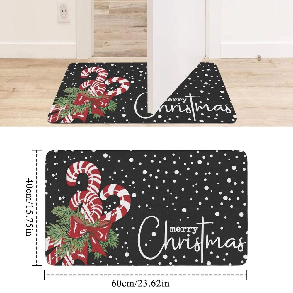 Merry Christmas Door Mat Christmas Candy Cane Doormat Indoor Outdoor Entrance Floor Rug Non Slip Winter Christmas Decor Rubber Welcome Mats