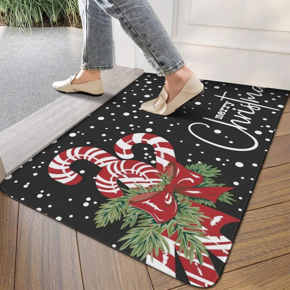 Merry Christmas Door Mat Christmas Candy Cane Doormat Indoor Outdoor Entrance Floor Rug Non Slip Winter Christmas Decor Rubber Welcome Mats