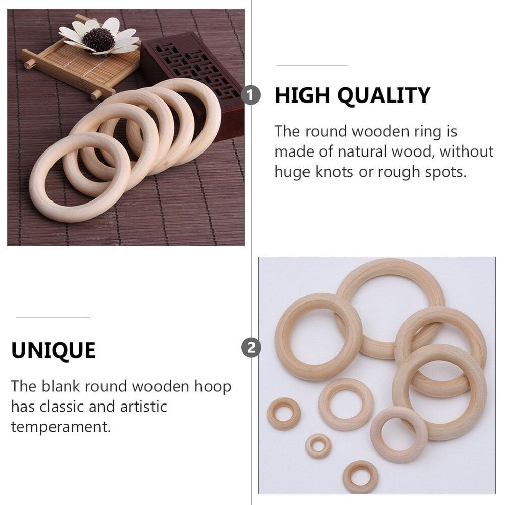 100Pcs Unfinished Wooden Rings Natural Wood Curtain Ring Connectors for Crafts