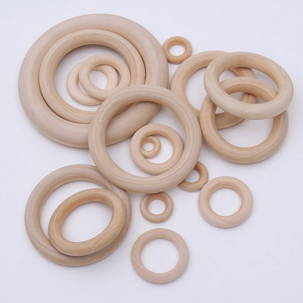 100Pcs Unfinished Wooden Rings Natural Wood Curtain Ring Connectors for Crafts