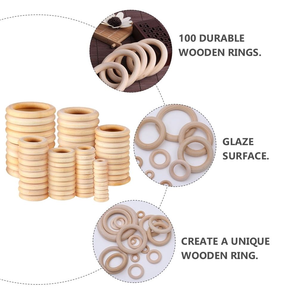 100Pcs Unfinished Wooden Rings Natural Wood Curtain Ring Connectors for Crafts
