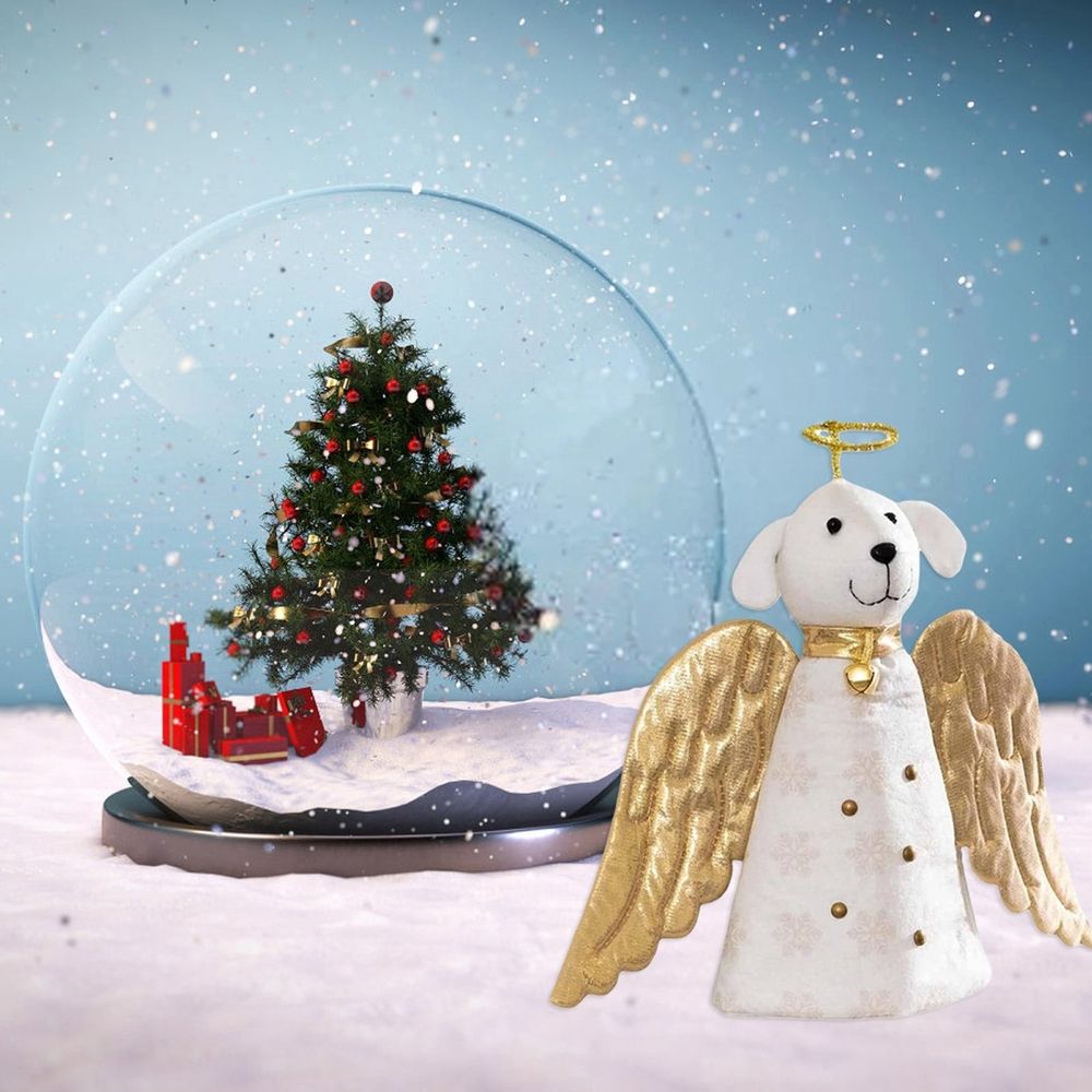 Christmas Tree Topper Decoration - Christmas Angel Dog Tree Topper LED Lighted Garland & Wings Decor Ornament, Holiday Decoration (3.1*9.84 Inch)