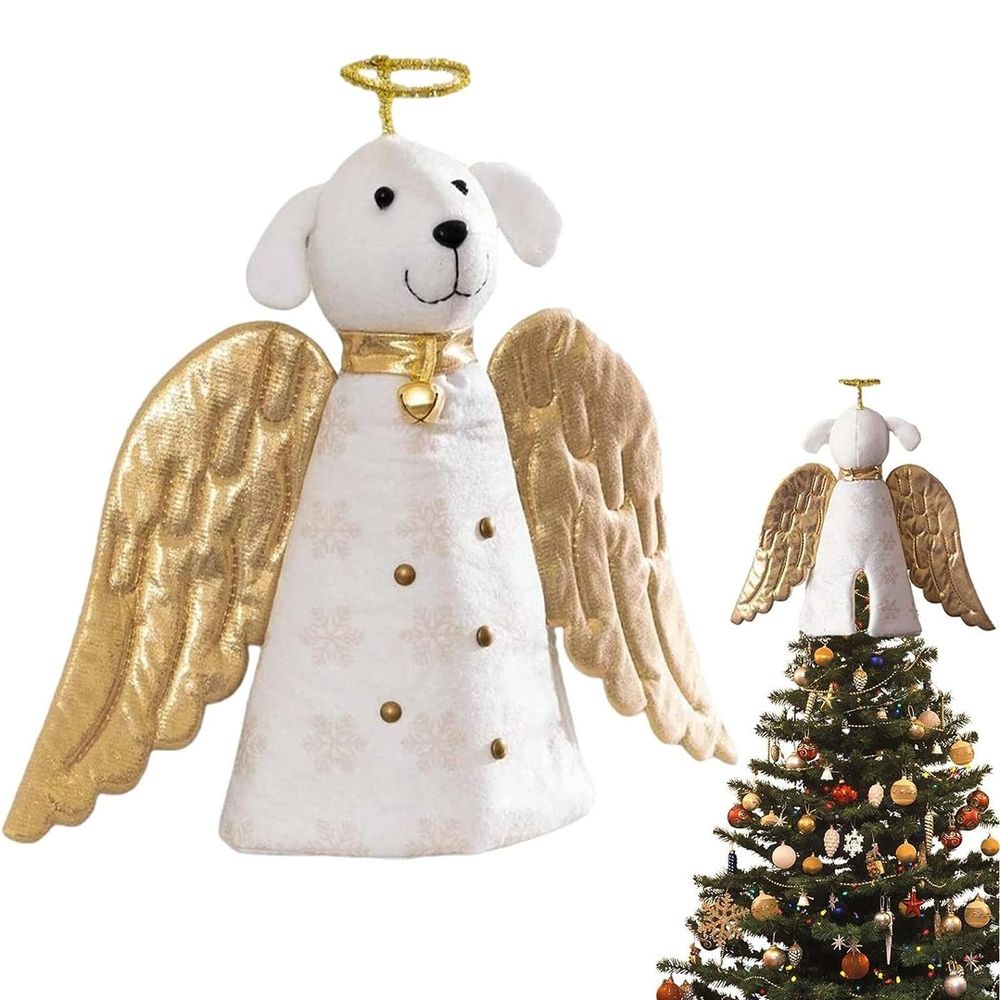 Christmas Tree Topper Decoration - Christmas Angel Dog Tree Topper LED Lighted Garland & Wings Decor Ornament, Holiday Decoration (3.1*9.84 Inch)