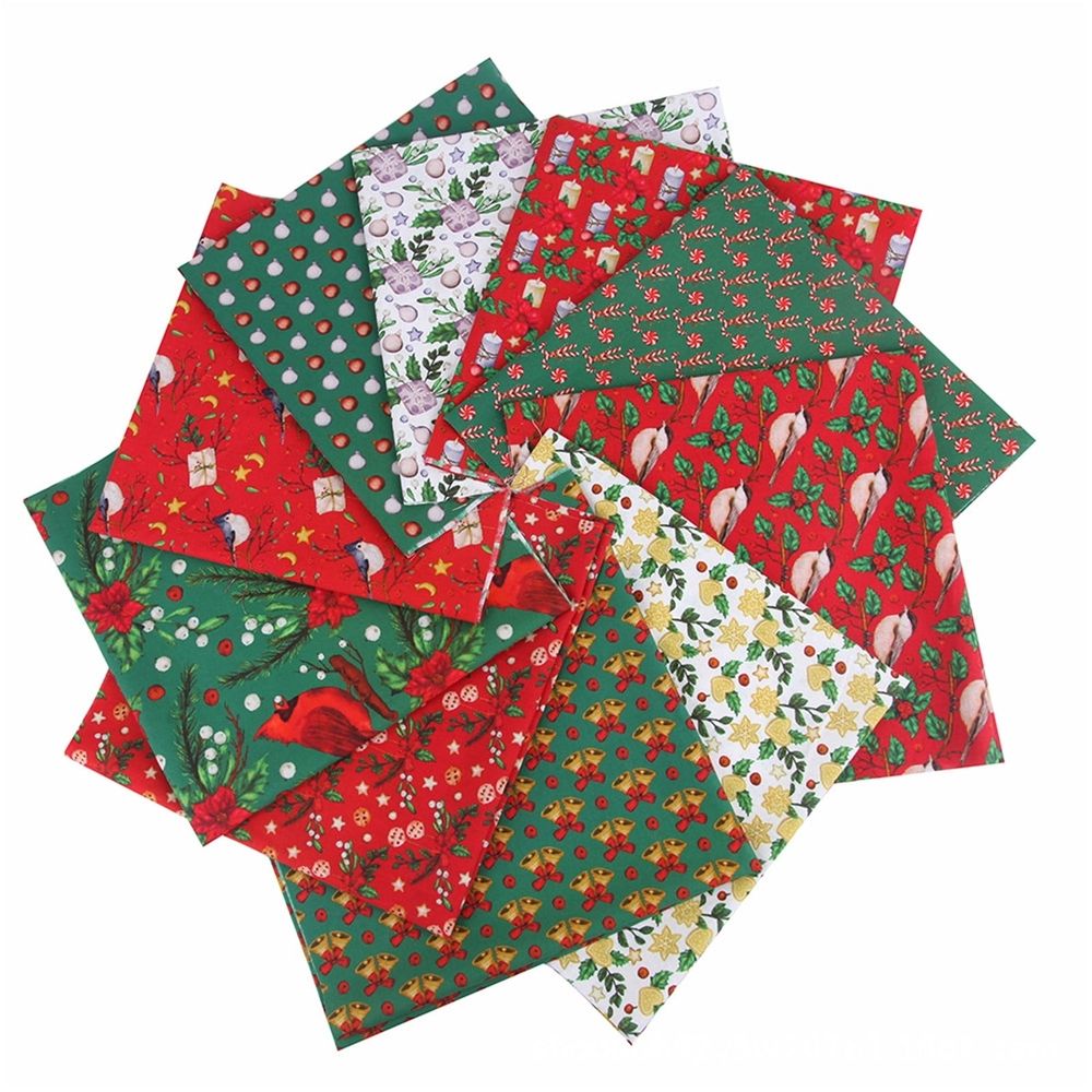 10 Pieces Christmas Cotton Bundles 25 x 25 cm Quilting Fabric Sewing Squares Bundle Multicolor Fabric Patchwork Christmas Tree Quarters Precut Santa Fabric Scraps for Christmas DIY