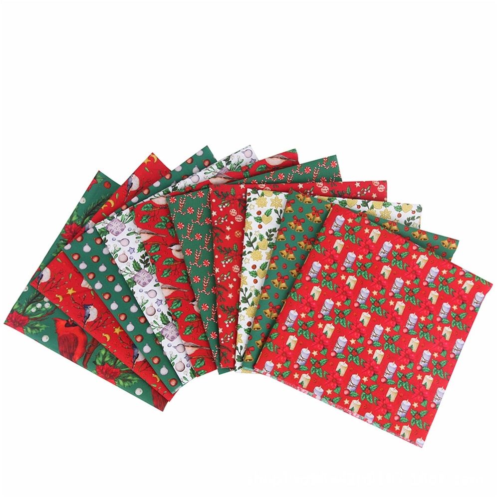 10 Pieces Christmas Cotton Bundles 25 x 25 cm Quilting Fabric Sewing Squares Bundle Multicolor Fabric Patchwork Christmas Tree Quarters Precut Santa Fabric Scraps for Christmas DIY