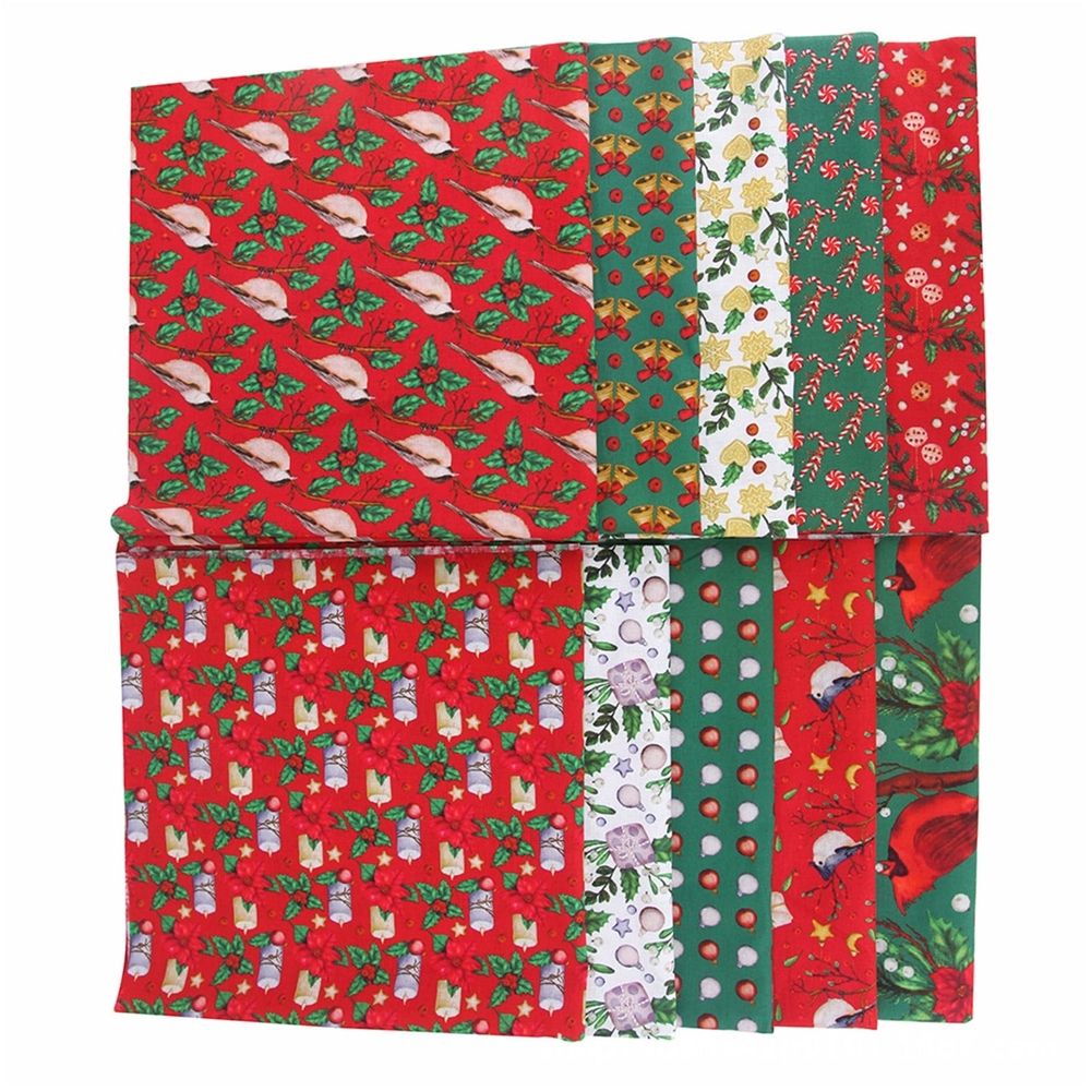10 Pieces Christmas Cotton Bundles 25 x 25 cm Quilting Fabric Sewing Squares Bundle Multicolor Fabric Patchwork Christmas Tree Quarters Precut Santa Fabric Scraps for Christmas DIY
