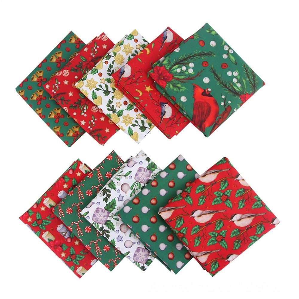 10 Pieces Christmas Cotton Bundles 25 x 25 cm Quilting Fabric Sewing Squares Bundle Multicolor Fabric Patchwork Christmas Tree Quarters Precut Santa Fabric Scraps for Christmas DIY