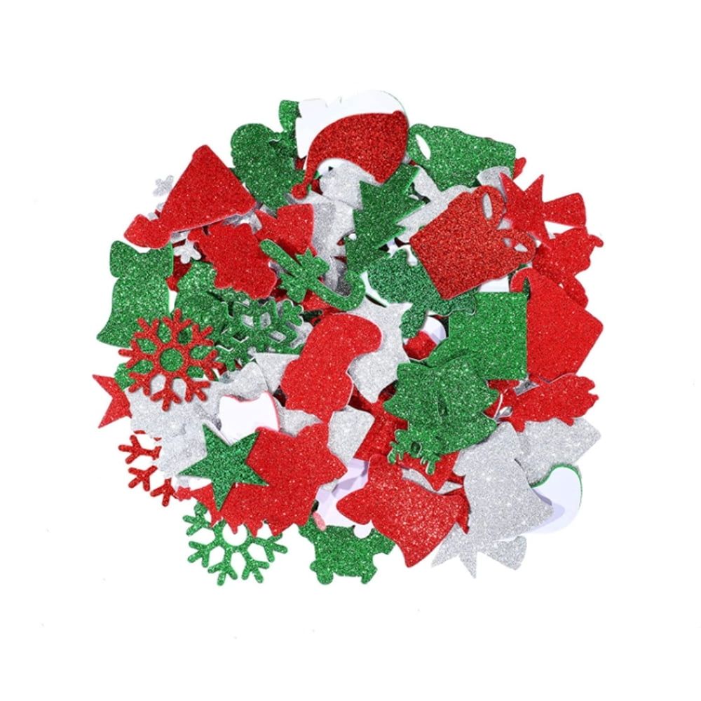 DIY Glitter Christmas Foam Stickers Self Adhesive for Christmas Trees Tables Books Walls Decoration