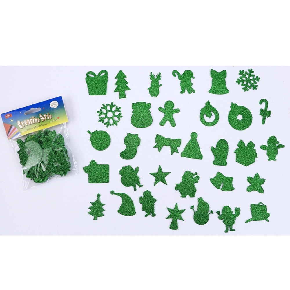 DIY Glitter Christmas Foam Stickers Self Adhesive for Christmas Trees Tables Books Walls Decoration