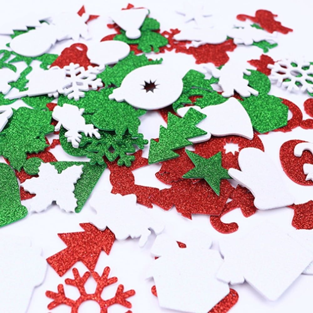 DIY Glitter Christmas Foam Stickers Self Adhesive for Christmas Trees Tables Books Walls Decoration