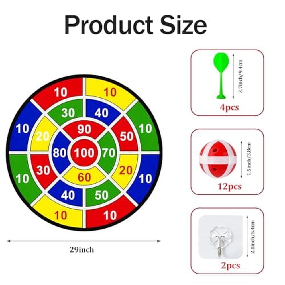 Large Dart Board Toys for Kids: 29' Sticky Board w/12 Sticky Balls & 4 Darts Indoor Outdoor Sport Fun Family Party Games Toys Birthday Gifts for Kids Boys Girls 3 4 5 6 7 8 9 10 11 12 Years Old