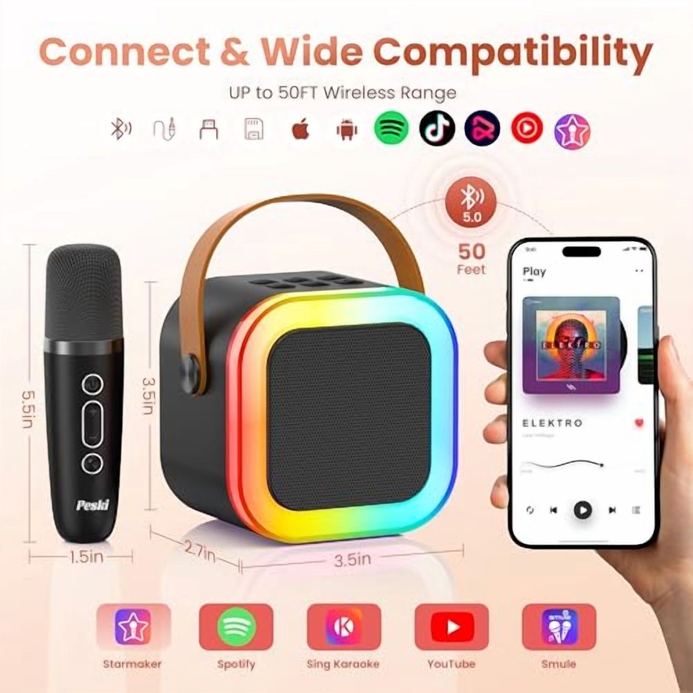 Mini Karaoke Machine for Kids Adults,Portable Bluetooth Speaker with 2 Wireless Karaoke Microphones,TOP Birthday Gifts Toys for Boys 3,4,5,6,7,8+Years Old Toddler Karaoke Player