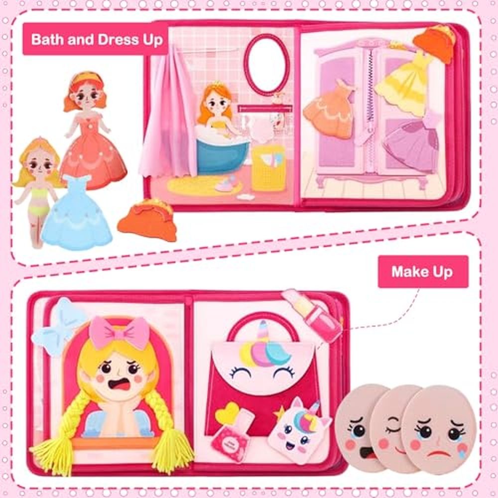 Busy Book for Toddlers 1-3,Montessori Princess Book with Various Activities for Girls,Educational Felt Quiet Learning Activity Books for Toddlers 1-3
