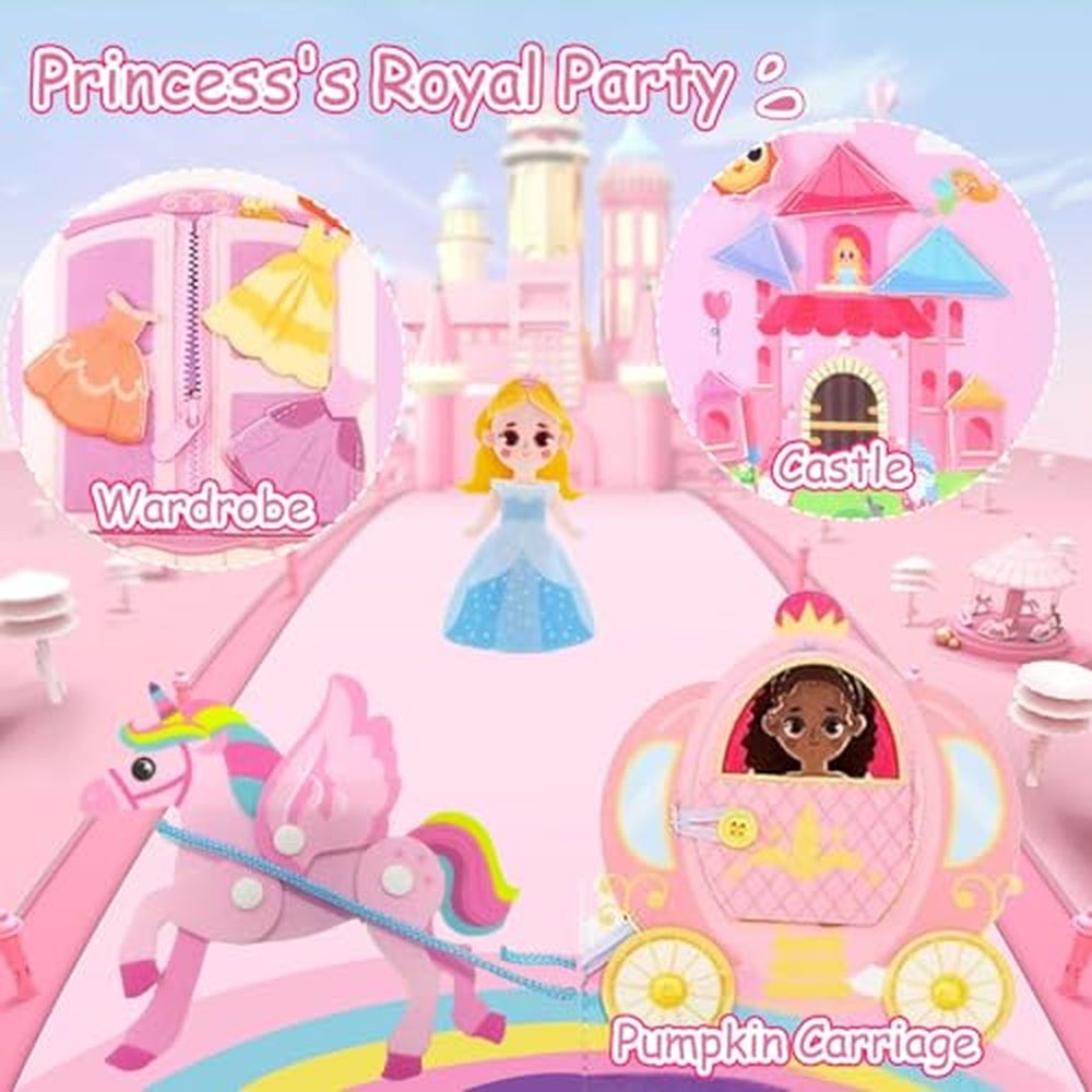 Busy Book for Toddlers 1-3,Montessori Princess Book with Various Activities for Girls,Educational Felt Quiet Learning Activity Books for Toddlers 1-3