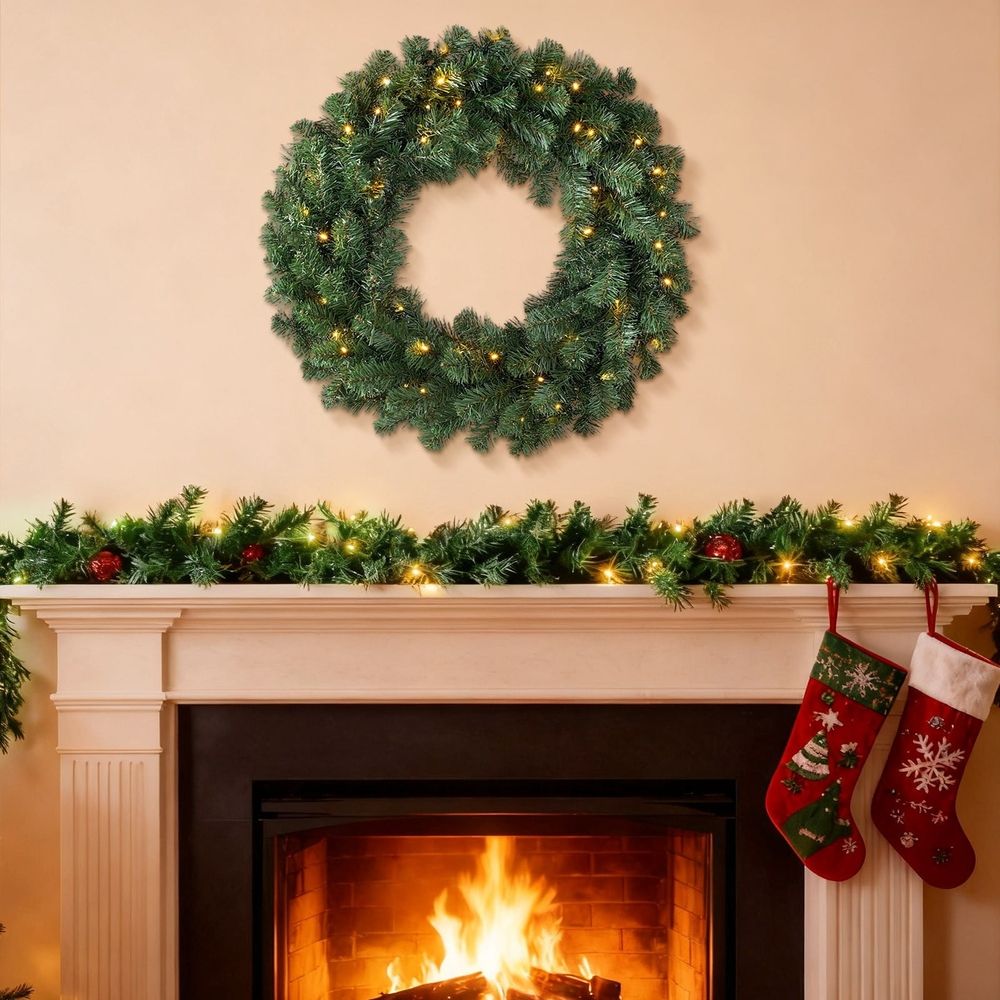 LED Christmas Wreath for Front Door Wall Display Christmas Wreath with Warm White Lights Battery Powered Holiday Decor for Festive Home Decorations Clearance