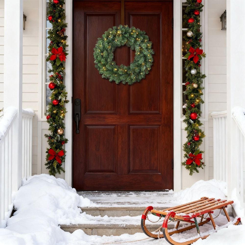 LED Christmas Wreath for Front Door Wall Display Christmas Wreath with Warm White Lights Battery Powered Holiday Decor for Festive Home Decorations Clearance