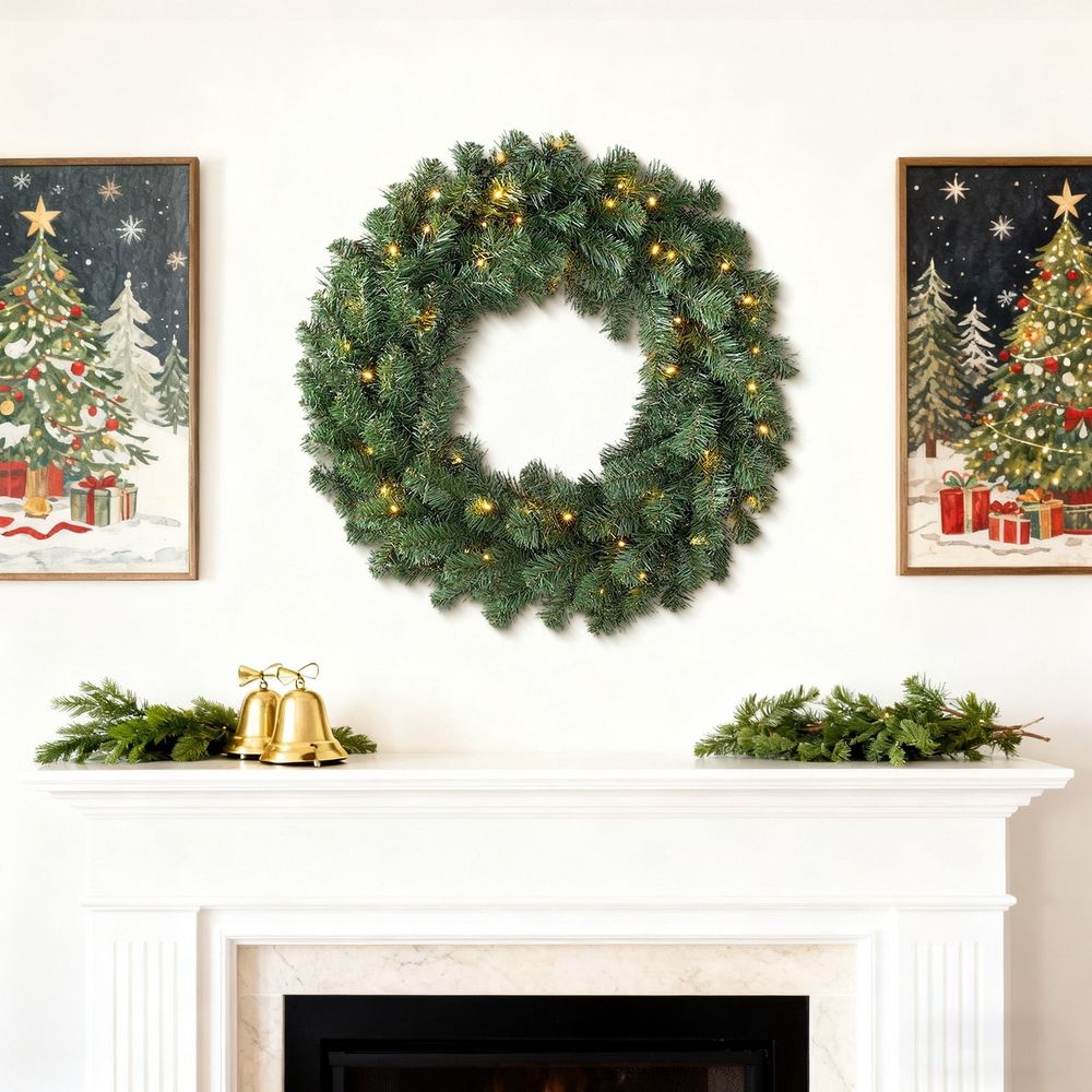 LED Christmas Wreath for Front Door Wall Display Christmas Wreath with Warm White Lights Battery Powered Holiday Decor for Festive Home Decorations Clearance