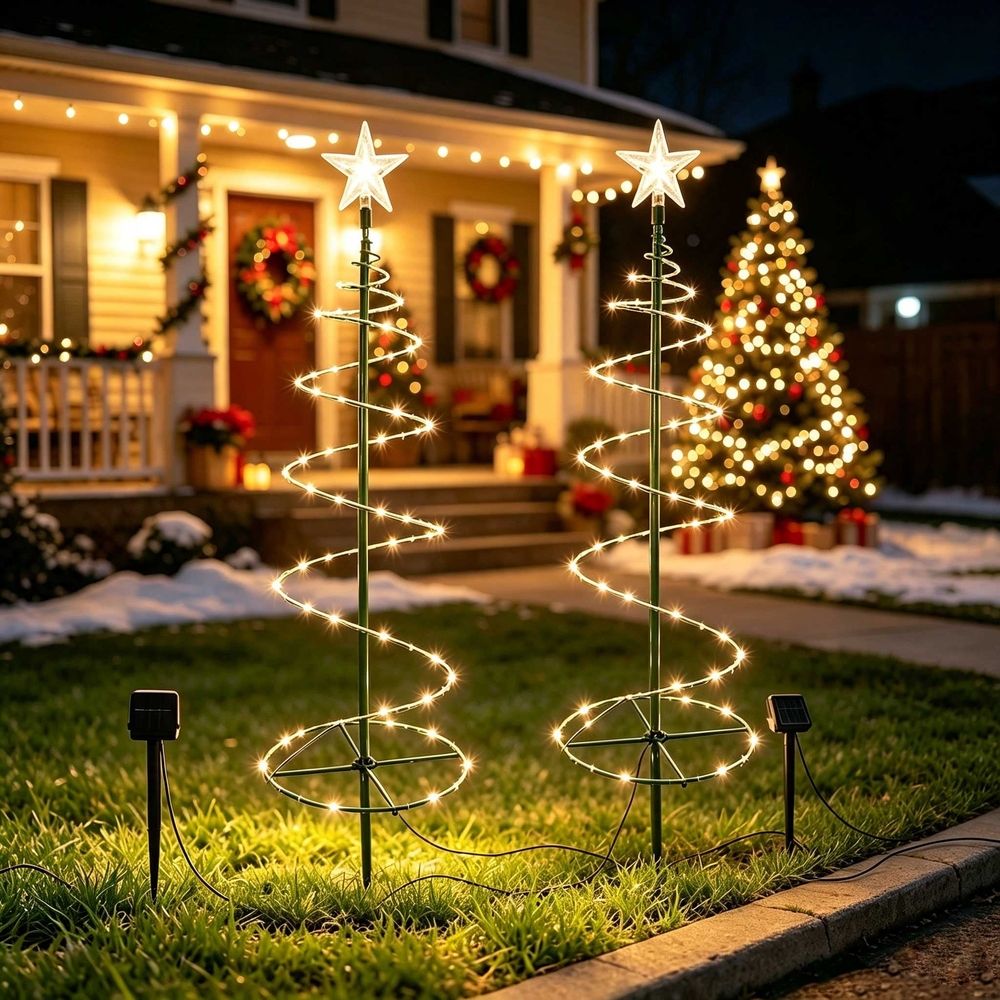 Solar Christmas Tree Lights Outdoor, 8 Lighting Modes Warm White LED Garden Stake Light, Waterproof Auto On/Off for Patio Lawn Yard Holiday Decor Clearance