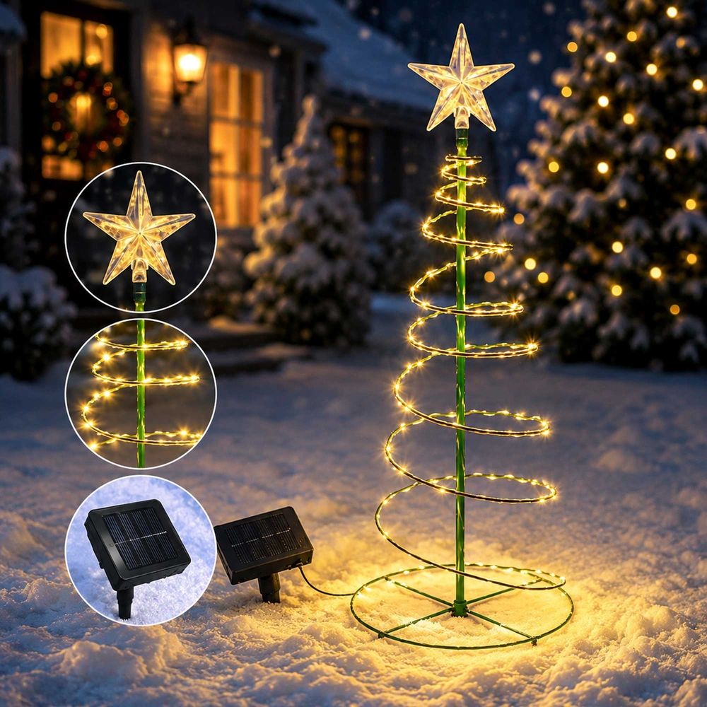 Solar Christmas Tree Lights Outdoor, 8 Lighting Modes Warm White LED Garden Stake Light, Waterproof Auto On/Off for Patio Lawn Yard Holiday Decor Clearance