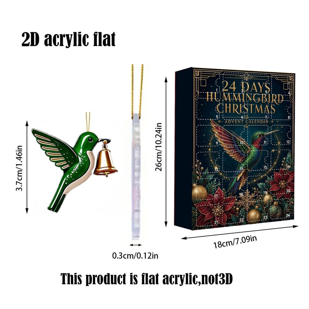 Hummingbird Christmas Advent Calendar, 24 Days Countdown with Colorful Bird Hanging Ornaments, Holiday Tree Decorations for Christmas Home Decor and Gifts
