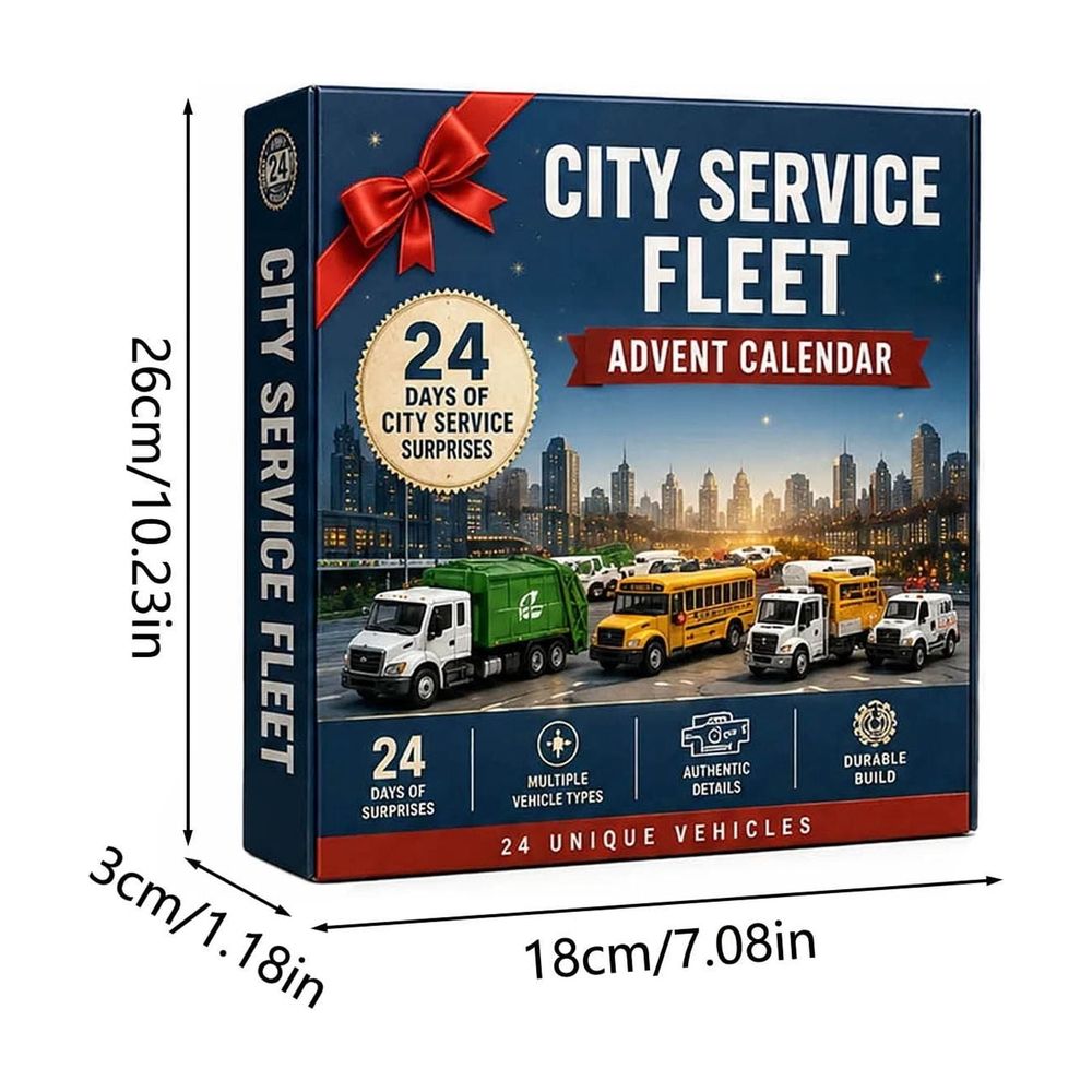 Christmas Advent Calendar - City Service Vehicle Advent Calendar, 24 Days Christmas Countdown with 24 Mini Utility Trucks, Garbage Recycling Bus and Service Vehicle Xmas Party Favors Gifts