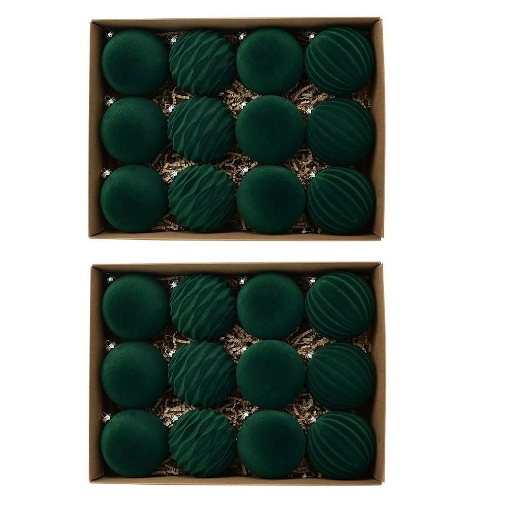 24pcs 3.15" Velvet Christmas Balls Xmas Tree Hanging Ornaments Shatterproof Decorations Pendants with Gift Box
