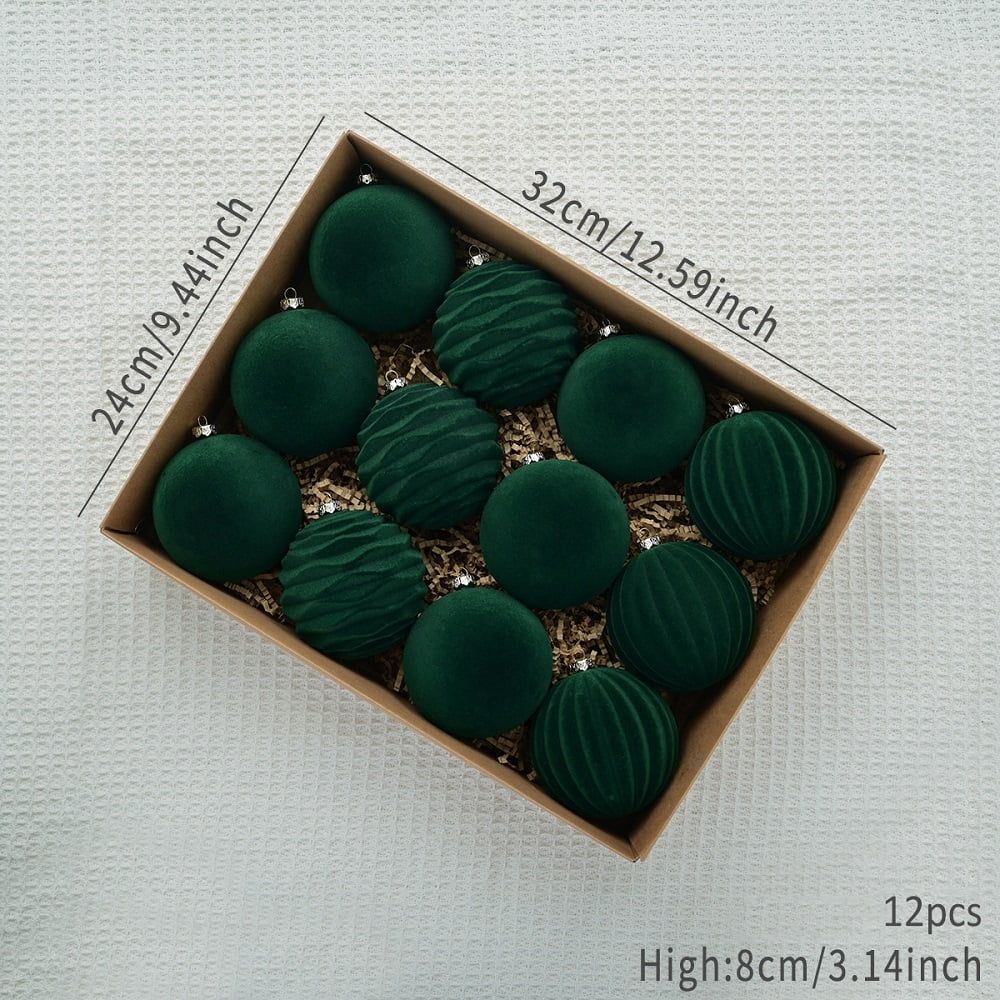 24pcs 3.15" Velvet Christmas Balls Xmas Tree Hanging Ornaments Shatterproof Decorations Pendants with Gift Box